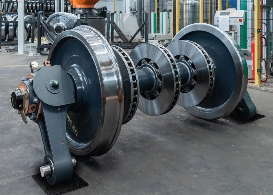 A complete Lucchini wheelset: two wheels mounted on an axle with bearings